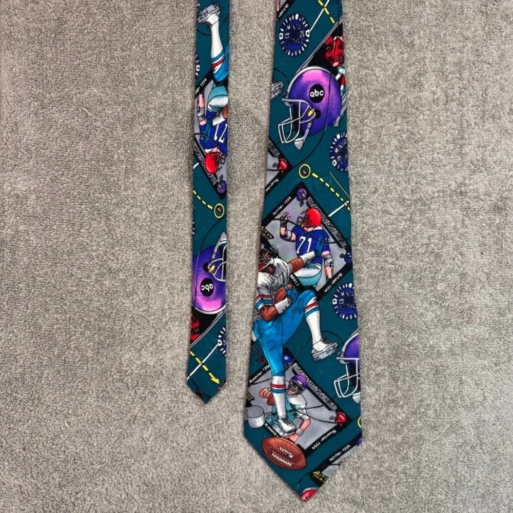 Nicole Miller 1994 ABC Monday Night Football Silk Tie Vintage Teal Sports NFL